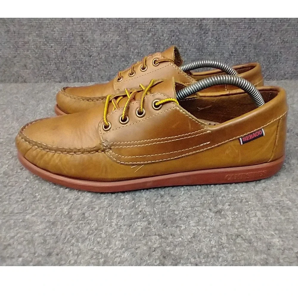 Sebago Campsides Blucher Mocs Men 10 M Tan Leather Lace Up Loafers 69401